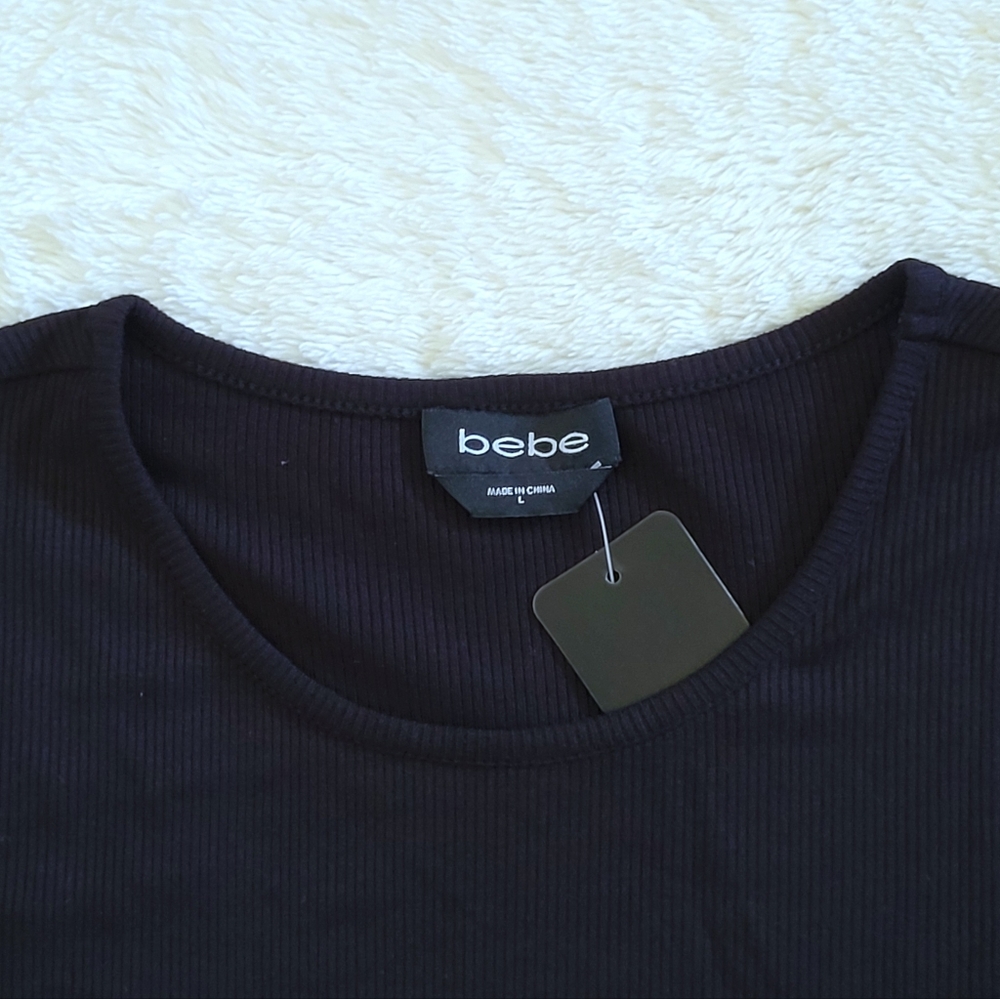 bebe Black🖤 Ribbed Top with Clear Rhinestones💎 - NWT - Picture 4 of 14